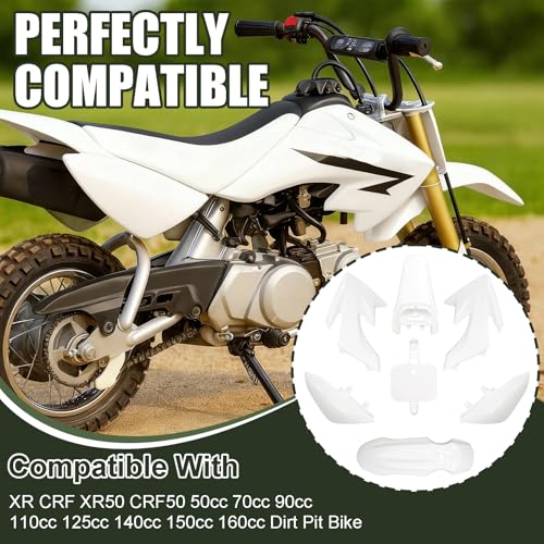 Podoy CRF50 Body Fender Kit Plastic Fairing 7PCS with Bolts (White) - style: White