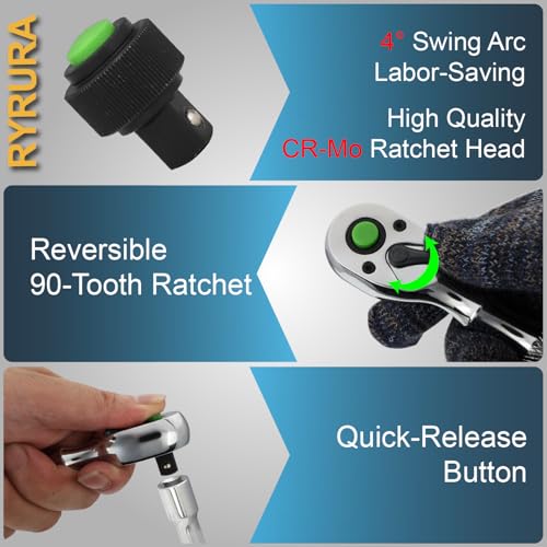6-Piece Ratchet Set,1/4",3/8",1/2" Drive,Reversible Ratchet Wrench with Extension Bar,90-Tooth,Quick-Release,Chrome Alloy Made,Mens Stocking Stuffers Gifts for Men Gifts for Women - size: 1/4-inch+3/8-inch+1/2-inch Set, style: Combination-metal handle
