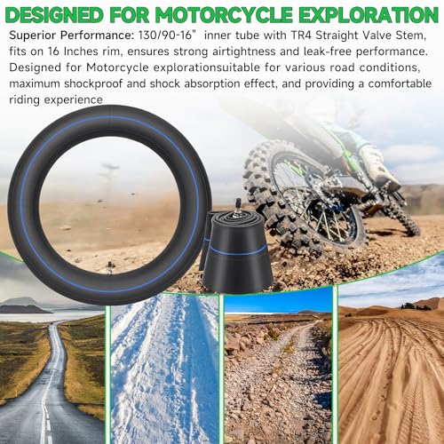 130/90-16" Motorcycle Heavy Duty Tire Inner Tube 5.00/5.10-16, 140/80-16, 140/90-16 Tyre Tubes, 150/80-16 TR4 Staight Valve Stem Tire Tube Street and Off-Road Applications Inner Tire - size: 130/90-16" 2pcs