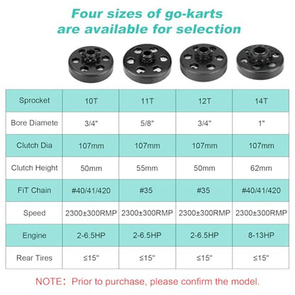 Go Kart Clutch 1" Bore 14T with 3 Feet #40/41/420 Chain, Centrifugal Clutch Fit for Minibike Mini motorcycles 2-6.5HP 212cc Engines, Up to 2300 RPM - size: 1" Bore 14T with Chain