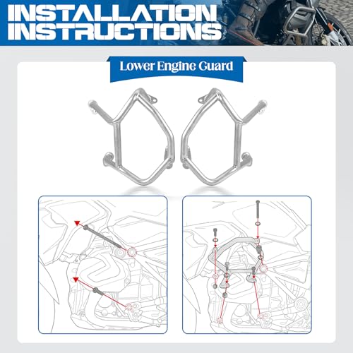 Motorcycle Lower Engine Guard Crash Bars for R1250GS 2018-2024 Stainless Steel Subcage Bumper Body Frame Falling Protector，Silver - color: Silver-Lower