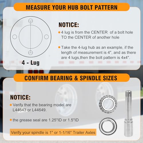 2 Sets 4 Lug Trailer Hub Kit for 2000 Lbs,4×4" Trailer Hub fit 1" and 1"-1/16" Trailer Axles,Trailer Hub 4 Lug,4 Lug Trailer Hub Assembly,Boat Trailer Hubs 4 Lug - size: 4*4" Trailer Hub Kit for 2000 lbs Axle