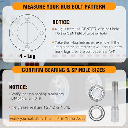 2 Sets 4 Lug Trailer Hub Kit for 2000 Lbs,4×4" Trailer Hub fit 1" and 1"-1/16" Trailer Axles,Trailer Hub 4 Lug,4 Lug Trailer Hub Assembly,Boat Trailer Hubs 4 Lug - size: 4*4" Trailer Hub Kit for 2000 lbs Axle