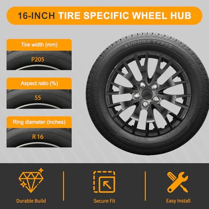 16 Inch Black Hubcaps Wheel Covers – Set of 4 Premium ABS Snap-On OEM Style Replacement for Cars, Trucks, SUVs & Vans – Durable, Secure Fit Rim Covers for 16” Steel Wheels - color: Black 20-Spoke
