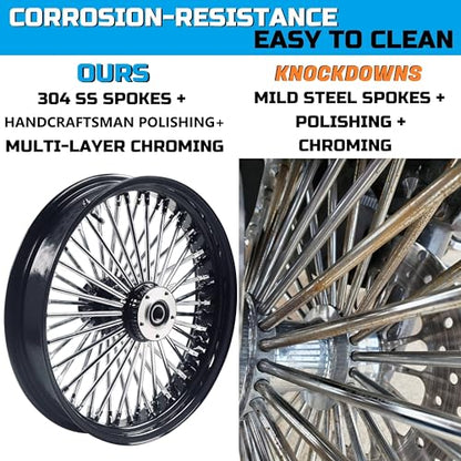 FatFlex 18" Rear Wheel Chrome Fat Spokes Black 3.5" Rim - color: 18" x 3.5", Black+Chrome+Black