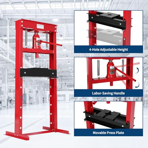 20 Ton H-Frame Benchtop Hydraulic Shop Press, Pneumatic Compatible (Red)