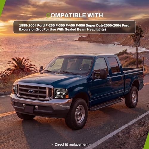 AUTOSAVER88 Headlight Assembly Compatible with 1999-2004 Ford F250 F350 - color: Black+Clear Lens, size: Fit 99-04 F250