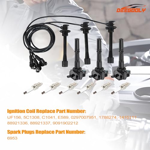 3PCS UF156 Ignition Coil Pack & 6PCS Iridium Spark Plug & 3PCS Spark Plug Wires Set Compatible with Toyota 4Runner T100 Tacoma Tundra 1995-2004 3.4L Replace# C1041 E589 5C1308 E679 - size: UF156 Ignition Coil & Spark Plug &Wires