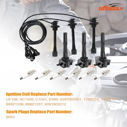 3PCS UF156 Ignition Coil Pack & 6PCS Iridium Spark Plug & 3PCS Spark Plug Wires Set Compatible with Toyota 4Runner T100 Tacoma Tundra 1995-2004 3.4L Replace# C1041 E589 5C1308 E679 - size: UF156 Ignition Coil & Spark Plug &Wires