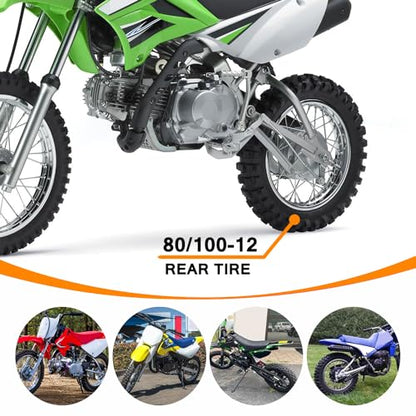 HOLATO Rear 80/100-12 3.00-12 Tire and Inner Tube for 110cc 125cc CRF70 CRF110 XR70 KLX110 TTR90 PW80 RM60 RM65 TaoTao DB14 SSR Apollo Coolster Dirt Pit Bike Motorcycle Off Road Motocross Heavy Duty - size: 80/100-12 Tire