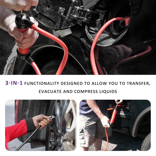 Sun Walker Car Siphon Fluid Transfer Pump, Multi-Use Manual Fuel Extractor Liquid Suction Tool Kit, Universal Hand Inflation Pump for Gas Oil Gasoline Water, Car Accessories
