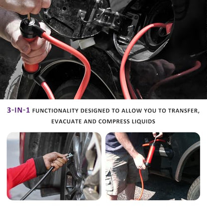 Sun Walker Car Siphon Fluid Transfer Pump, Multi-Use Manual Fuel Extractor Liquid Suction Tool Kit, Universal Hand Inflation Pump for Gas Oil Gasoline Water, Car Accessories
