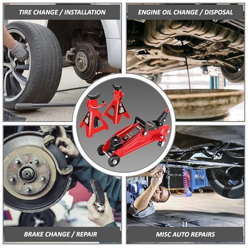 DNA Motoring 2 Ton Car Jack and Stands Kit Red - color: Red