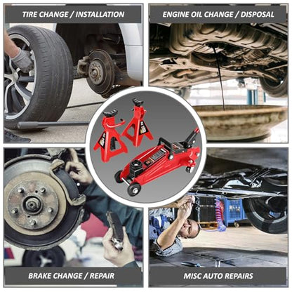 DNA Motoring 2 Ton Car Jack and Stands Kit Red - color: Red