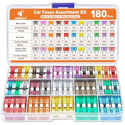 JOREST 180Pcs Fuse Kit,60 Mini Car Fuses Assortment + 60 Standard Blade Automotive Fuses + 60 Micro Fuses Auto + 1 Puller –11 Specifications: 2Amp 3A 5A 7.5A 10A 15A 20A 25A 30A 35A 40A - style: 180 Micro & Mini & Standard
