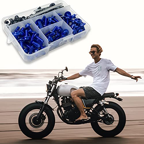Motorcycle Fairing Bolt Kit, 177pcs M5 M6 Motorcycle Windscreen Screws Colorful Fasteners Fairing Bolts Nut Clips Kit for Kawasak Suzuki Honda Ducati Yamaha BMW GSXR Motorcycle(Blue) - color: blue