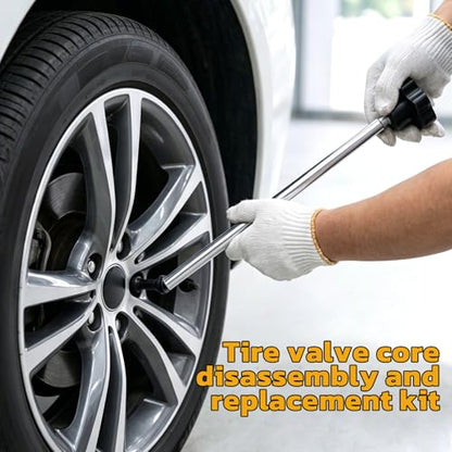 SYOWADA Tire Valve Core Removal Replacement Tool Kit with TR413 Valve Stems, 4-Way Valve Core Removal Tool Kit, for Cars, ATVs, Trucks