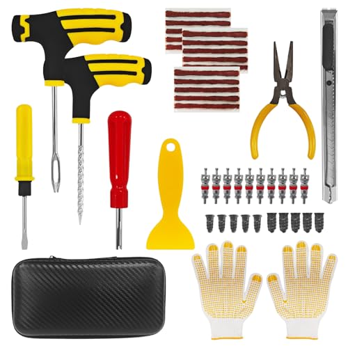 45PCS Tire Plug Kit Car Emergency Flat Tire Repair Tool Set Drill Rubber Repair Screws Tires Plug Tubeless Puncture Fix Kits Professional Tools for Cars Motorcycles ATV UTV Trucks Roadside Kit - size: 45PCS