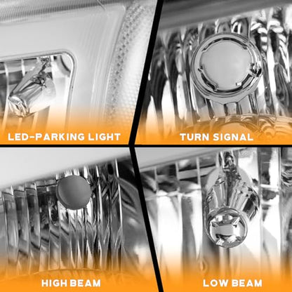 WEELMOTO LED Headlights Assembly for 2003-2007 Chevy Silverado - color: Chrome | LED Bar (White Light) | Clear Reflector
