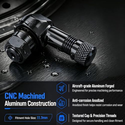 90° Tire Valve Stems 11.3mm Aluminum Forged for Scooter E-Bike ATV - color: Black