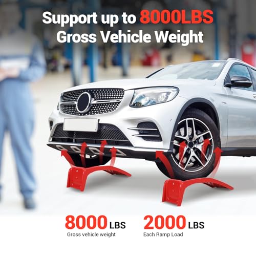 Car Ramp Set of 2, Support 8000lbs Gross Vehicle Weight, Heavy Duty Auto Truck Ramps, Solid Steel Vehicle Ramp Ideal for Oil Change and Car Repair, Ideal for Easy Home Garage Maintenance - color: Red