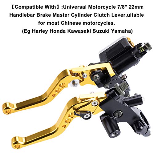 Universal Motorcycle 7/8" 22mm Handlebar Brake Master Cylinder Clutch Lever CNC Left & Right Set Compatible with Harley Honda Kawasaki Suzuki Yamaha（ Piston Diameter 12.7mm (Gold) - color: Gold