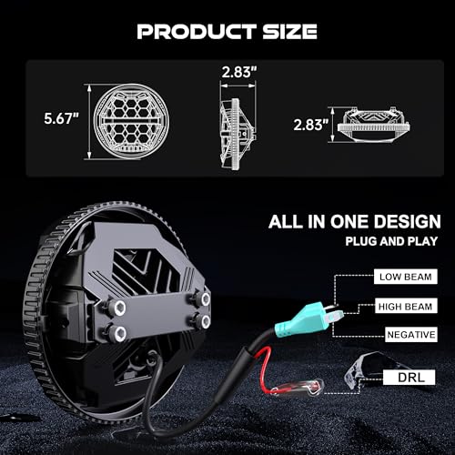 DOT Approved 5-3/4" 5.75 Inch LED Headlight with Amber DRL Compatible with Dyna Street Bob Super Wide Glide Low Rider Night Rod Train Softail Deuce Custom Sportster Iron 883,Black - color: Black, size: 5.75 inch