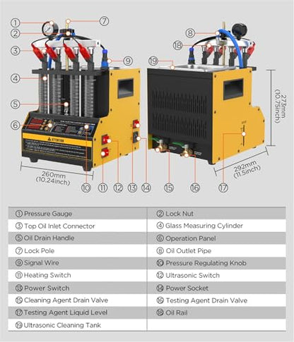 CT160 Fuel Injector Cleaner Tester, 4-Cylinder Ultrasonic Machine, 110V - color: Yellow