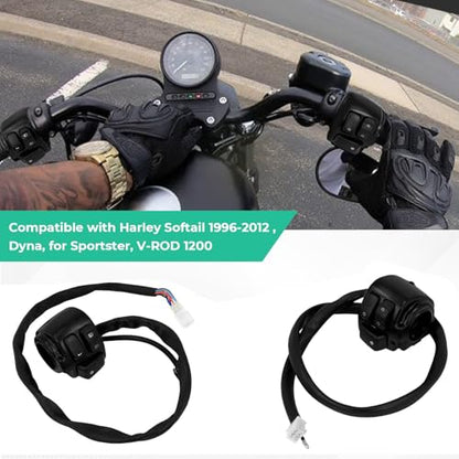 BHB Motorcycle 1" Handlebar Switches Control and Wiring Harness Compatible with Harley Softail 1996-2012 Dyna Sportster V-Rod (Black) - color: Black