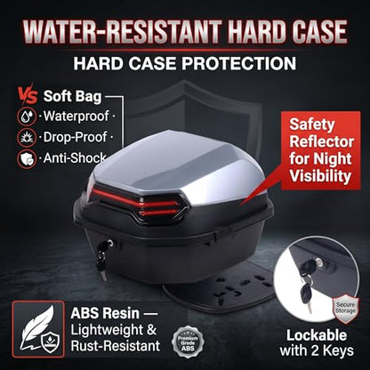 Japard Motorcycle Top Case 42L Daily Rear Tail Box Trunk, Lockable Storage Carrier, Waterproof Universal Mounting for Helmet Luggage (Silver Gray) - color: Silver Gray
