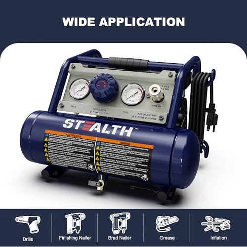 STEALTH Air Compressor 1 Gallon, Portable Air Compressor, Ultra Quiet, Oil-Free,for Tire Inflator, Auto Repair, Woodwork Nailing (SAUQ-1105) - style: SAUQ-1105