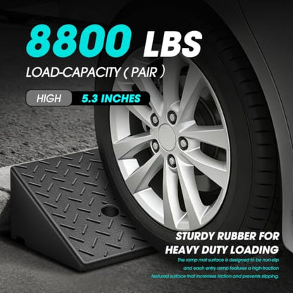 DNA Motoring 2pcs 5.3" Rise Rubber Curb Ramp Heavy Duty Loading Driveway Ramp Threshold Ramp 19.5" W x 13.6" D x 5.3" H for Loading Dock, Warehouse, Motorcycles, Cars, TOOLS-00646 - style: 5.3 in 2pcs
