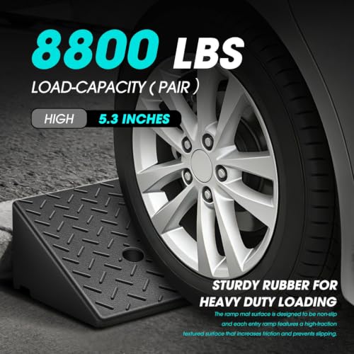 DNA Motoring 2pcs 5.3" Rise Rubber Curb Ramp Heavy Duty Loading Driveway Ramp Threshold Ramp 19.5" W x 13.6" D x 5.3" H for Loading Dock, Warehouse, Motorcycles, Cars, TOOLS-00646 - style: 5.3 in 2pcs