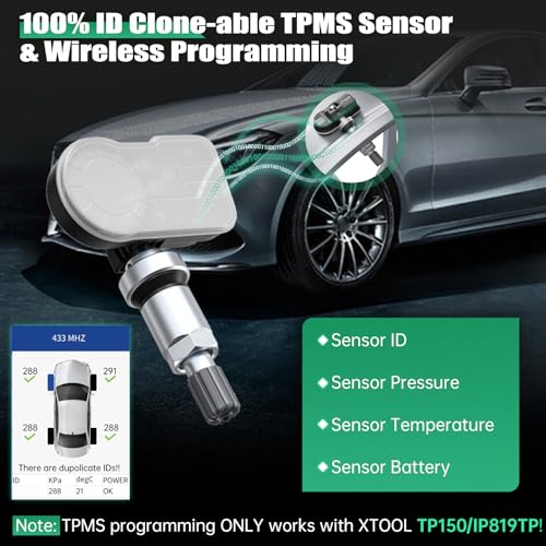 TPMS Sensors Set of 4: XTOOL TS100 Pro, 315/433MHz Tire Pressure Sensor