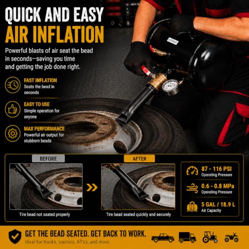 XtremepowerUS 5 Gallon Tire Bead Seater Blaster with Pressure Gauge, Air Tire Inflator Seating Tool for Tubeless Tires, Carbon Steel Air Tank for Car, Truck, Tractor, ATV & Heavy Equipment - size: 5.0 Gal/19L