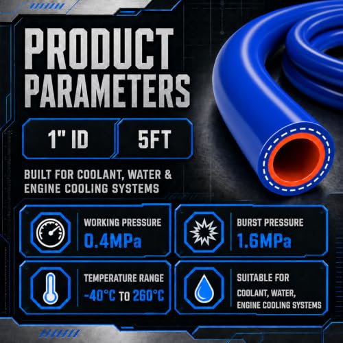 1" ID x 5 FT Silicone Heater Hose, 3-Layer Reinforced, Blue