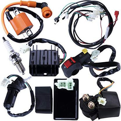 Full Electrics Wiring Harness Coil Ignition Switch CDI Solenoid Relay Spark Plug for 4 Wheelers Stroke ATV 150cc 200cc 250cc Quad Bike Buggy Go Kart by OTOHANS AUTOMOTIVE