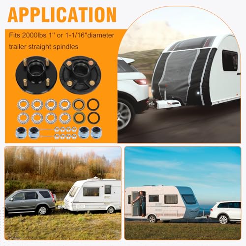 2 Sets 4 Lug Trailer Hub Kit for 2000 Lbs,4×4" Trailer Hub fit 1" and 1"-1/16" Trailer Axles,Trailer Hub 4 Lug,4 Lug Trailer Hub Assembly,Boat Trailer Hubs 4 Lug - size: 4*4" Trailer Hub Kit for 2000 lbs Axle