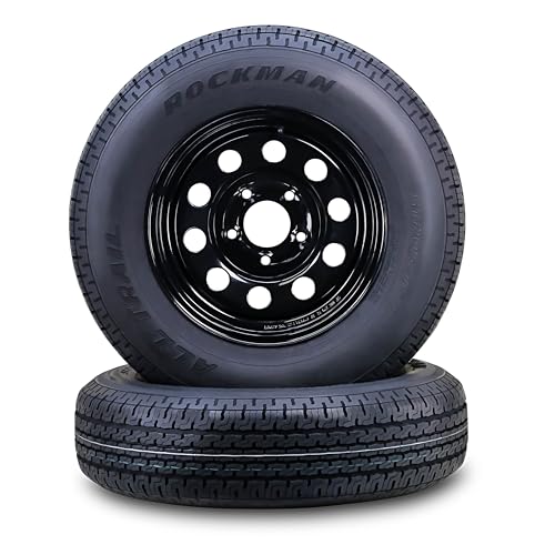 ROCKMAN Trailer Tire Wheel ST205/75R15 8-Ply D 107M 5X4.5 Black Mod Rim Pk2 - size: ST205/75R15 8PR /5x4.5