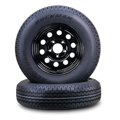 ROCKMAN Trailer Tire Wheel ST205/75R15 8-Ply D 107M 5X4.5 Black Mod Rim Pk2 - size: ST205/75R15 8PR /5x4.5