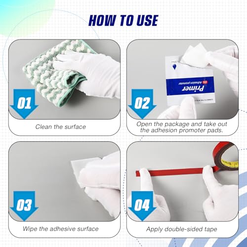 Nuanchu 8 Pcs Adhesion Promoter, High Performance Adhesion Promoter for Plastic, Double Tape Primer Increase for Automotive Molding Tape