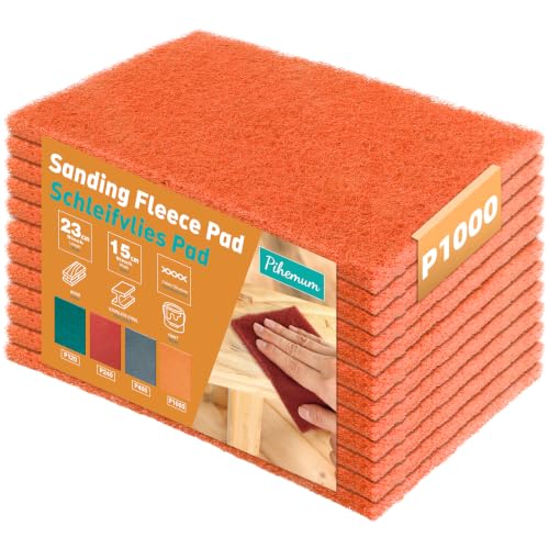 12 Pack 6" x 9" Ultra-Fine Scuff Pads, Orange 1000 Grit – Non-Woven General Purpose Scuff Pads for Finishing, Polishing & Smooth Surface Prep – Thick Design for Auto Body & Woodworking - color: Orange P1000*12pcs