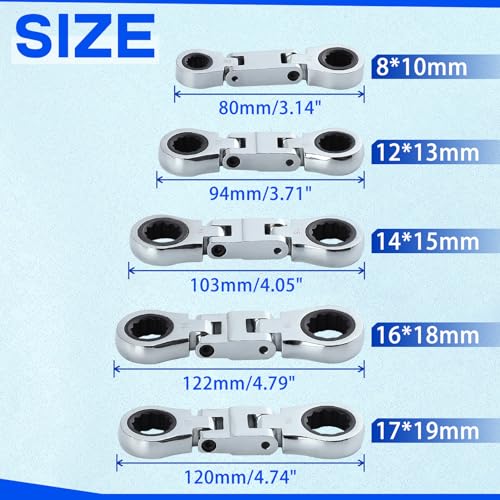 SPEEDWOX 5pcs Double Box End Flex-Head Ratcheting Combination Wrench Set - Metric Wrench Sets - style: Metric