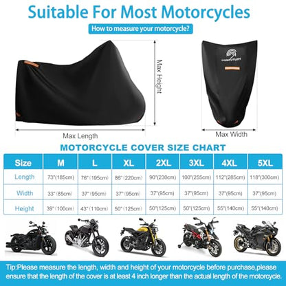 Motorcycle Cover Waterproof Outdoor Storage,600D Heavy Duty Oxford Fabric,4 Reflective Strips,Lock Holes & License Plate Window(L 76"X 37"X 43") - size: L(76"x37"x43")