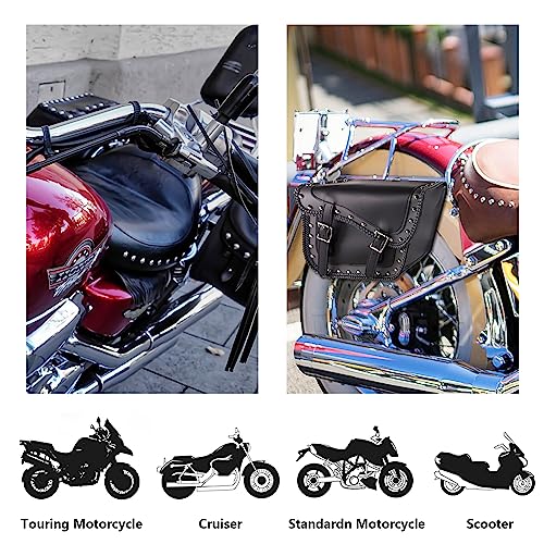 GARGOYLE BELLS Motorcycle Saddle Bags Studded PVC Motorcycle Luggage Bag with Gun Holsters For Softails Sportsters and Choppers Waterproof Tool Bags - size: 14" x 12" x 10.5", style: Style 1-with Studs and Braids