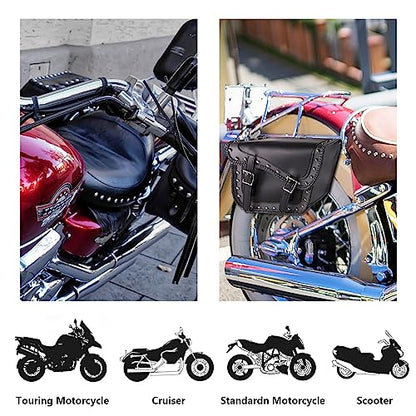 GARGOYLE BELLS Motorcycle Saddle Bags Studded PVC Motorcycle Luggage Bag with Gun Holsters For Softails Sportsters and Choppers Waterproof Tool Bags - size: 14" x 12" x 10.5", style: Style 1-with Studs and Braids