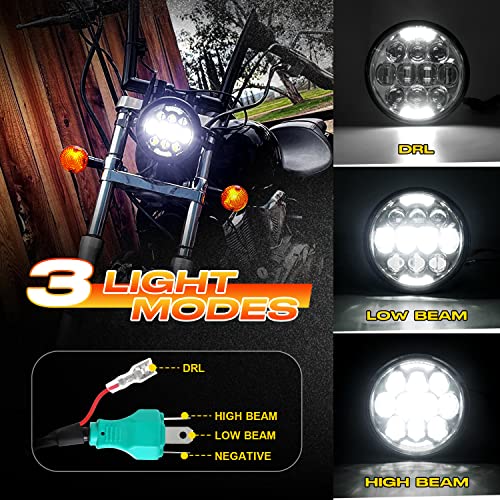 DOT Approved 80W 5-3/4" 5.75" Round LED Projection Headlight Compatible with Dyna Street Bob Super Wide Glide Low Rider Night Rod Train Softail Deuce Custom Sportster Iron 883,Silver - color: silver