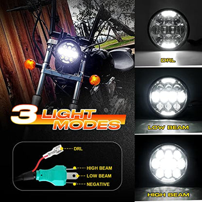 DOT Approved 80W 5-3/4" 5.75" Round LED Projection Headlight Compatible with Dyna Street Bob Super Wide Glide Low Rider Night Rod Train Softail Deuce Custom Sportster Iron 883,Silver - color: silver