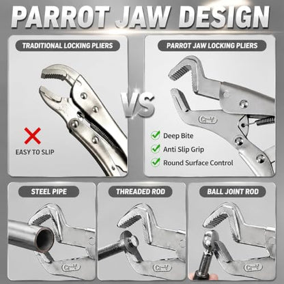 Parrot Nose Vise Grip Plier for Sway Bar Link Removal, 9-Inch Parrot Jaw Locking Plier, Vice Grips Pliers for Welding, Pipe Clip Repair Welding Pliers Workshop
