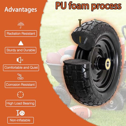 ASDFGHT 13" Flat Free Wheels for Gorilla Cart, Wheelbarrow, Garden Cart, Trolleys, Hand Trucks & Yard Trailers Replacement Wheels - 5/8" Bearings with 2.1" Offset Hub, Solid Tires, 4-Pack Set - size: 5/8in-13in